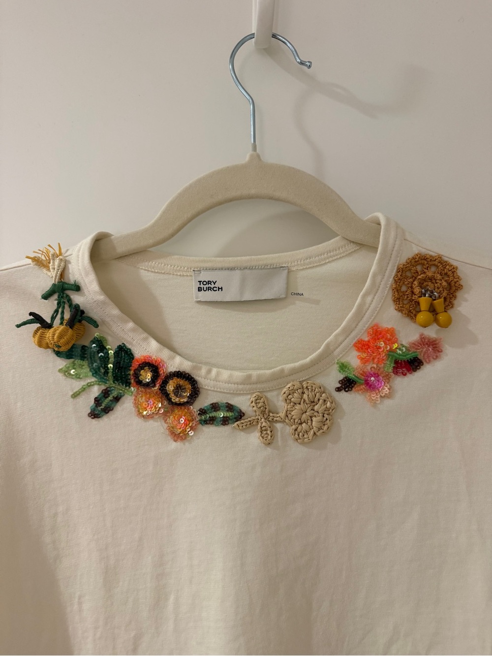 Tory Burch Cream Embellished Top - Sz Medium